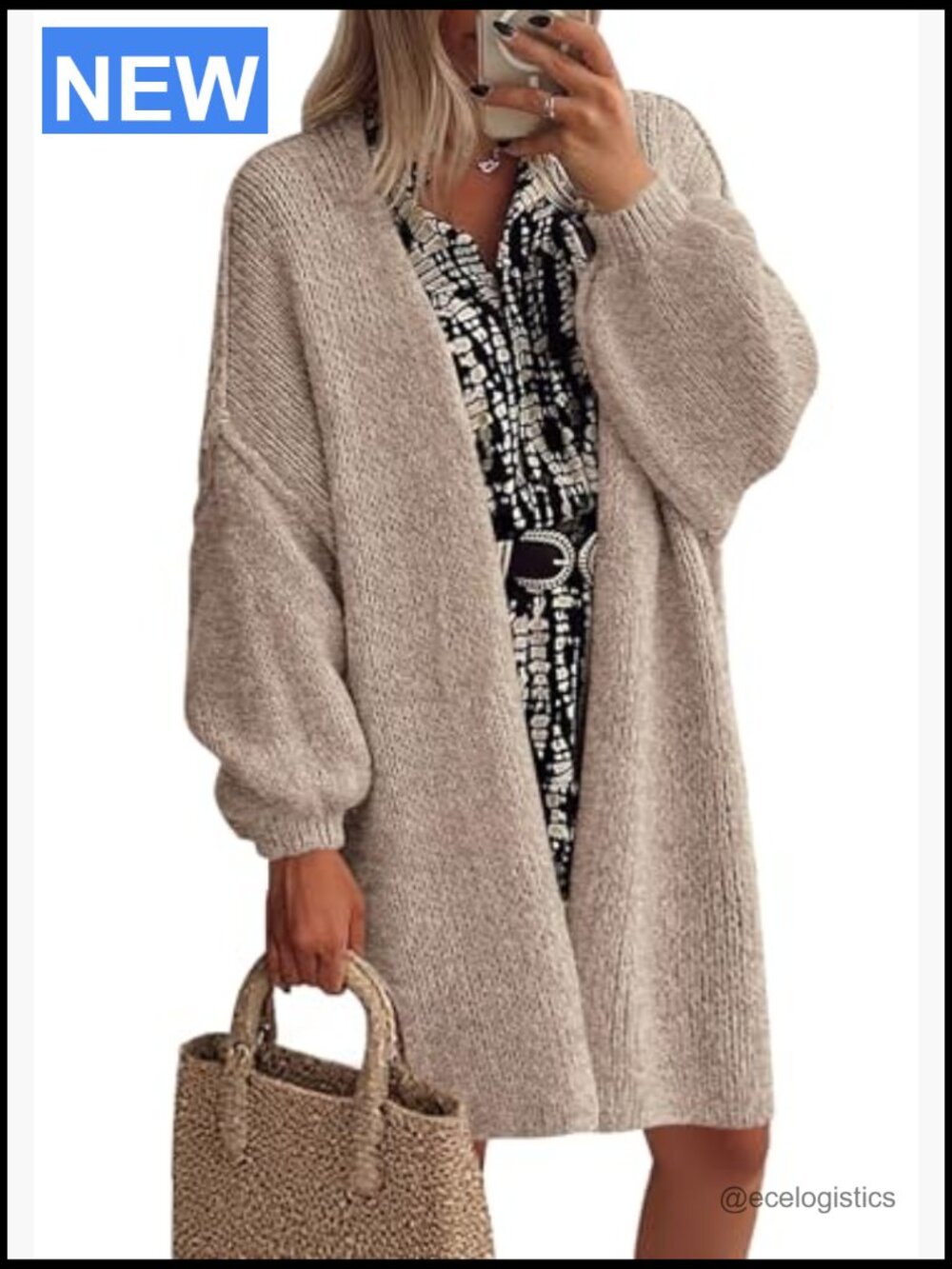 Oversized Knit Cardigan Sweater Jacket Coat Long Sleeve Open Front - Picture 5 of 7